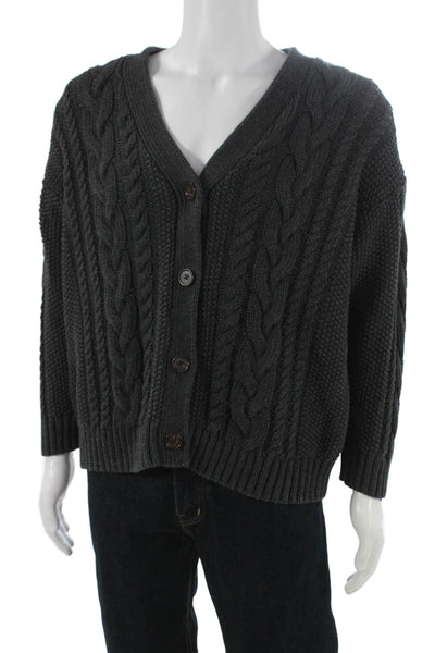 Quince Women Gray Organic Cotton V-Neck Cardigan Long Sleeve Solid Size S