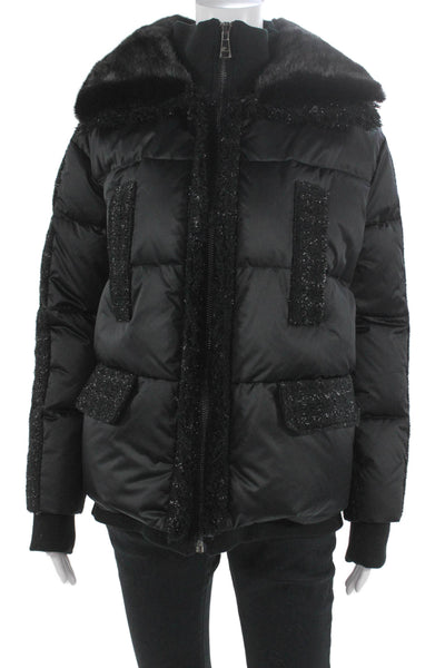 Linda Richards Womens Puffer Jacket Black Polyester Zip Long Sleeve Size S