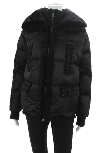 Linda Richards Womens Puffer Jacket Black Polyester Zip Long Sleeve Size S