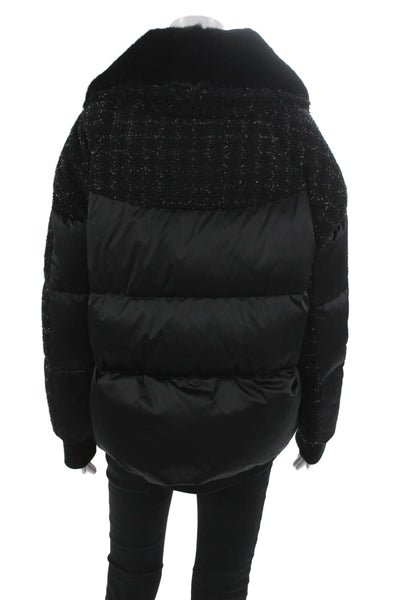 Linda Richards Womens Puffer Jacket Black Polyester Zip Long Sleeve Size S