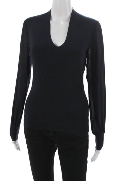 Ted Baker London Women Basic Blue V-Neck Long Sleeve Polyester T-Shirt Size 2