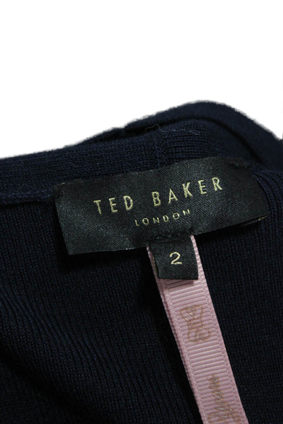 Ted Baker London Women Basic Blue V-Neck Long Sleeve Polyester T-Shirt Size 2