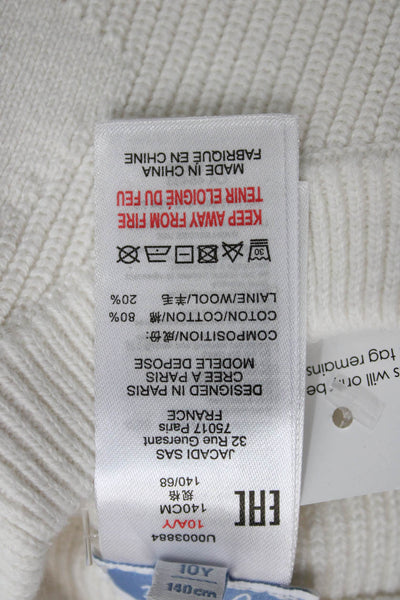 Jacadi Girls Crew Neck Long Sleeve Pullover Sweater Top White Size 10A