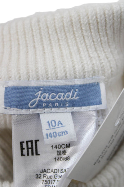 Jacadi Girls Crew Neck Long Sleeve Pullover Sweater Top White Size 10A