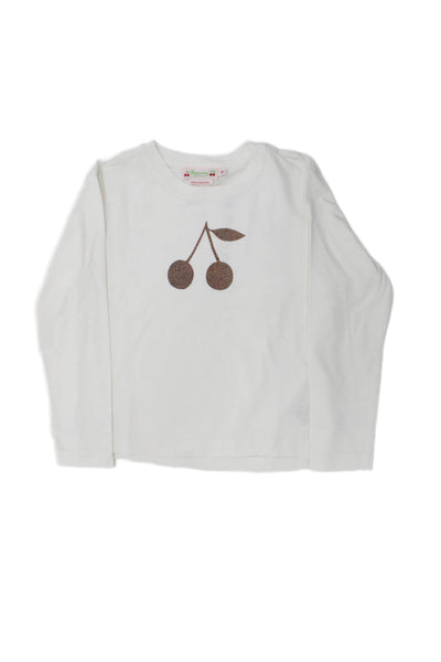 Bonpoint Girls Cotton Cherry Print Crew Neck Long Sleeve Top White Size 4A
