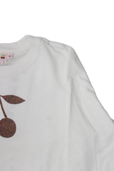 Bonpoint Girls Cotton Cherry Print Crew Neck Long Sleeve Top White Size 4A