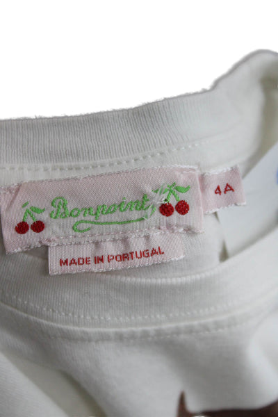 Bonpoint Girls Cotton Cherry Print Crew Neck Long Sleeve Top White Size 4A