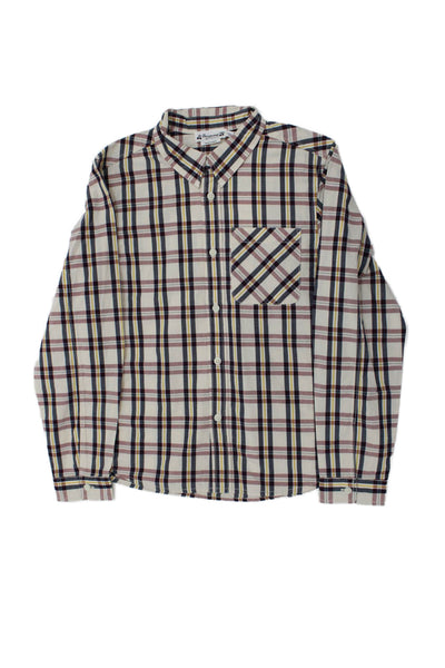 Bonpoint Boys Cotton Plaid Collar Long Sleeve Button Down Shirt Brown Size 10A