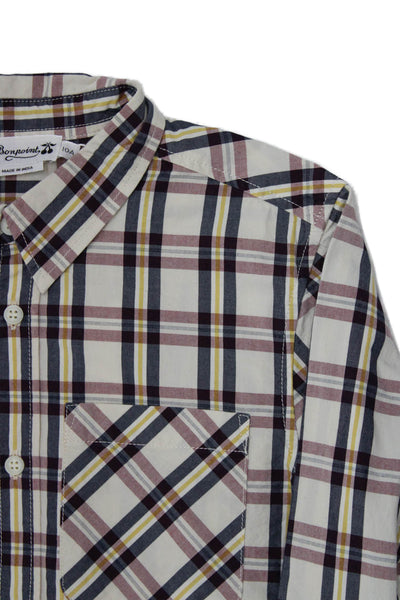 Bonpoint Boys Cotton Plaid Collar Long Sleeve Button Down Shirt Brown Size 10A
