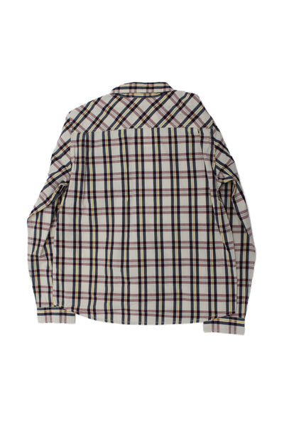 Bonpoint Boys Cotton Plaid Collar Long Sleeve Button Down Shirt Brown Size 10A