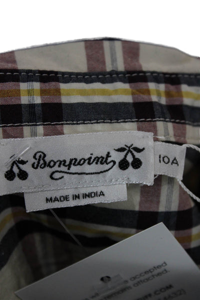Bonpoint Boys Cotton Plaid Collar Long Sleeve Button Down Shirt Brown Size 10A