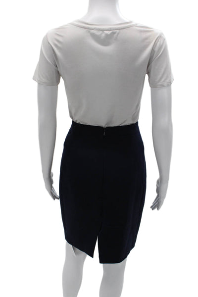 Reiss Women Straight Pencil Wool Skirt Blue Knee Length Zip Size 6