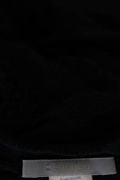 Eberjey Womens Crochet Detail Short Sleeves Pajama Shirt Navy Blue Size Small