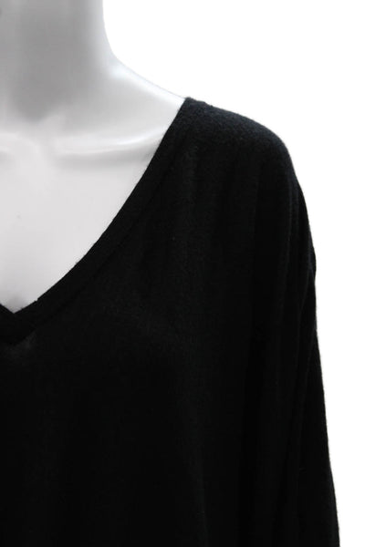 Autumn Cashmere Women Black Cashmere V-Neck Tunic Sweater 3/4 Sleeve Size S