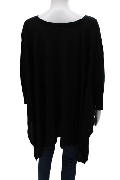 Autumn Cashmere Women Black Cashmere V-Neck Tunic Sweater 3/4 Sleeve Size S