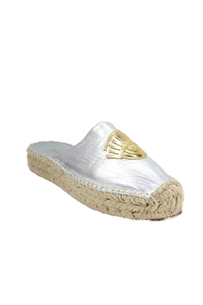 CHIARA FERRAGNI Womens Metallic Espadrille Slide Mules Silver Size 9