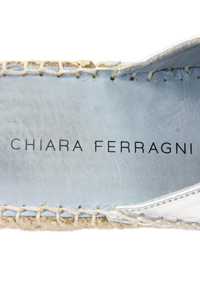 CHIARA FERRAGNI Womens Metallic Espadrille Slide Mules Silver Size 9
