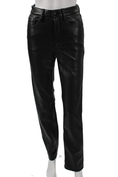 Good American Womens Black Faux Leather Pants Button Inseam 30 Size 0