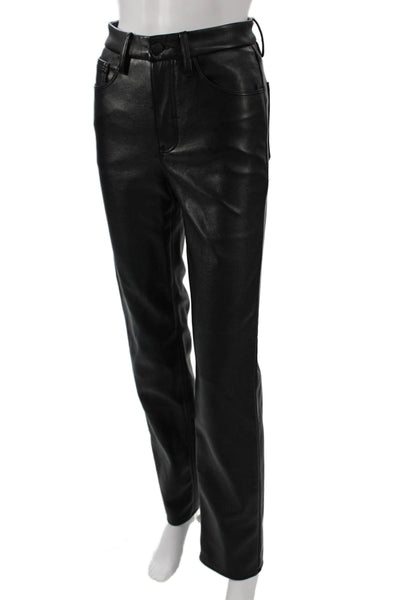 Good American Womens Black Faux Leather Pants Button Inseam 30 Size 0