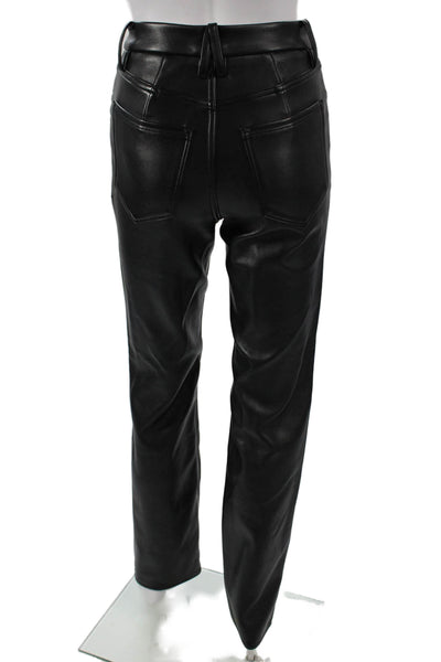 Good American Womens Black Faux Leather Pants Button Inseam 30 Size 0