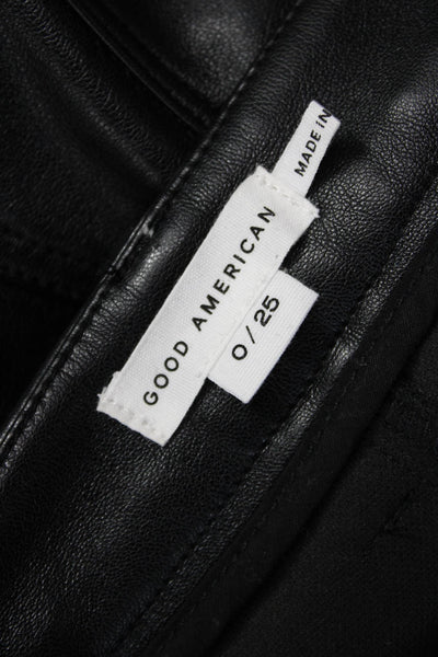 Good American Womens Black Faux Leather Pants Button Inseam 30 Size 0
