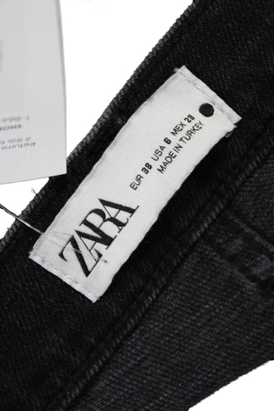 Zara Women Cropped Black Jeans Cotton Mid Rise Size 6