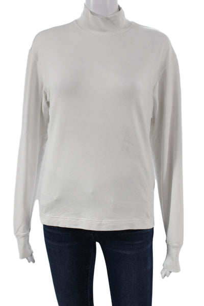 Uniqlo Women White Basic Mock Neck Long Sleeve T Shirt Cotton Size XS