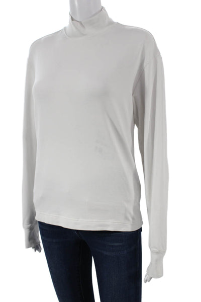 Uniqlo Women White Basic Mock Neck Long Sleeve T Shirt Cotton Size XS