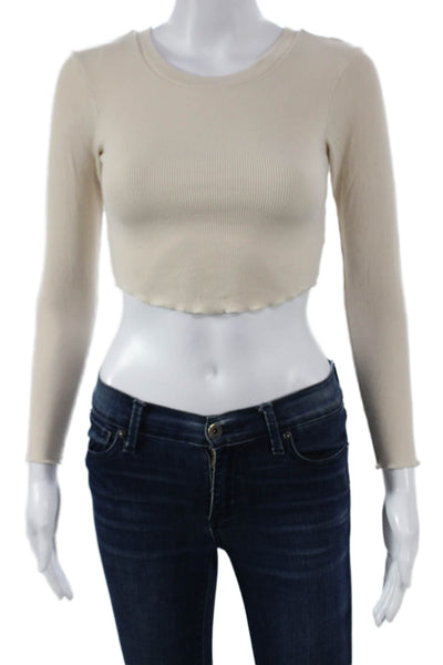 LNA Womens Basic T-Shirt Beige Rayon Long Sleeve Round Neck Size XS