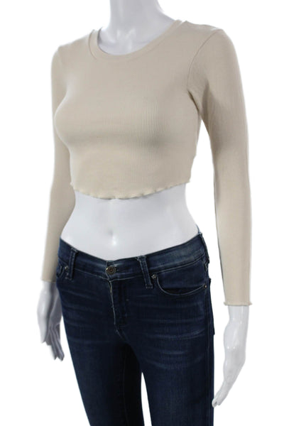 LNA Womens Basic T-Shirt Beige Rayon Long Sleeve Round Neck Size XS