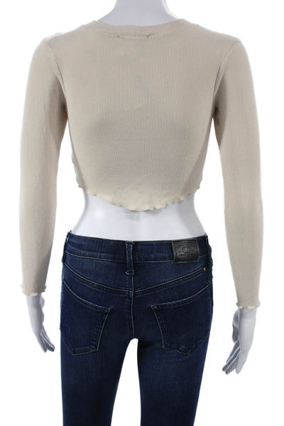 LNA Womens Basic T-Shirt Beige Rayon Long Sleeve Round Neck Size XS