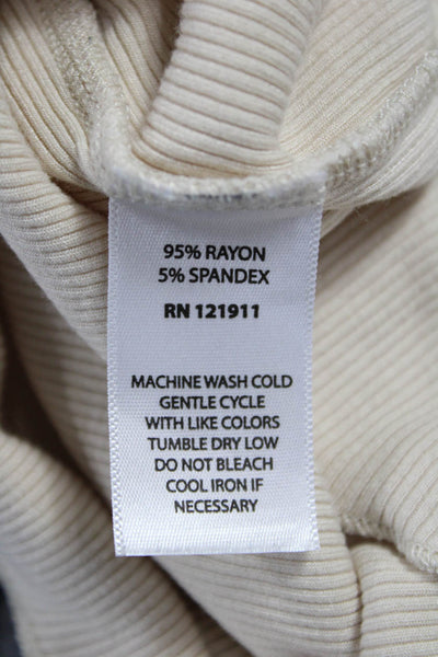 LNA Womens Basic T-Shirt Beige Rayon Long Sleeve Round Neck Size XS