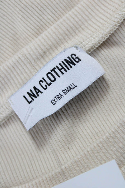 LNA Womens Basic T-Shirt Beige Rayon Long Sleeve Round Neck Size XS