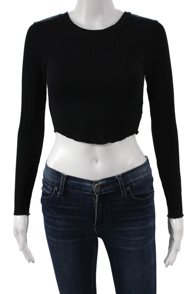 LNA Womens Cropped Rayon Long Sleeve Round Neck Black T-Shirt Size XS