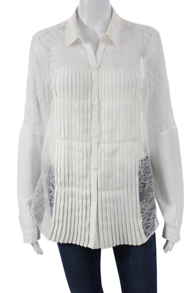 Alexis Womens Blouse White Collared Long Sleeve Button Polyester Size M