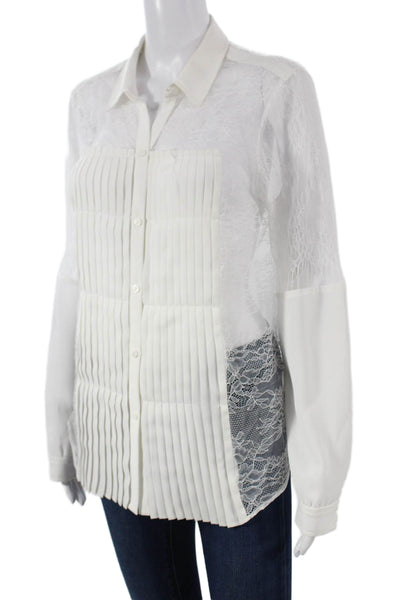 Alexis Womens Blouse White Collared Long Sleeve Button Polyester Size M