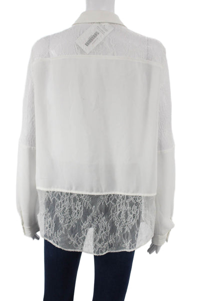 Alexis Womens Blouse White Collared Long Sleeve Button Polyester Size M