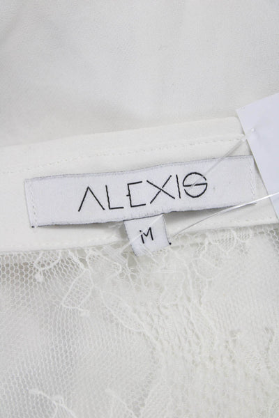 Alexis Womens Blouse White Collared Long Sleeve Button Polyester Size M