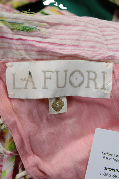 La Fuori Womens Cropped Blouse Pink Striped Sweetheart Lace-Up Size S