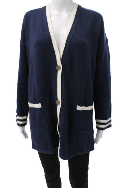 Nic + Zoe Women Blue Cotton V Neck Long Sleeve Cardigan Size M