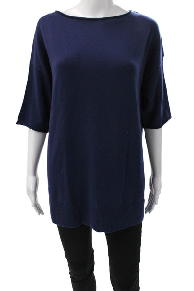 Lafayette 148 NY Womens Tunic Sweater Wool Boat Neck Blue 3/4 Sleeve Size S