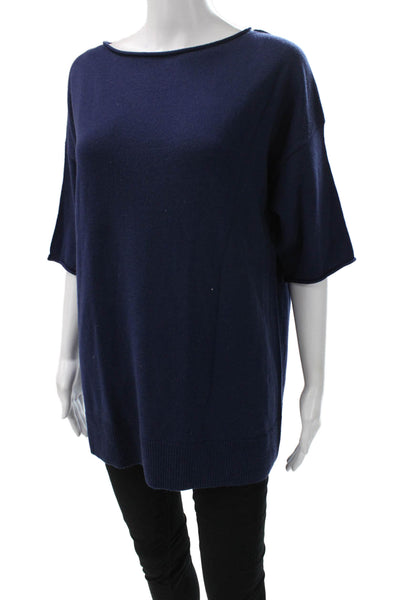 Lafayette 148 NY Womens Tunic Sweater Wool Boat Neck Blue 3/4 Sleeve Size S