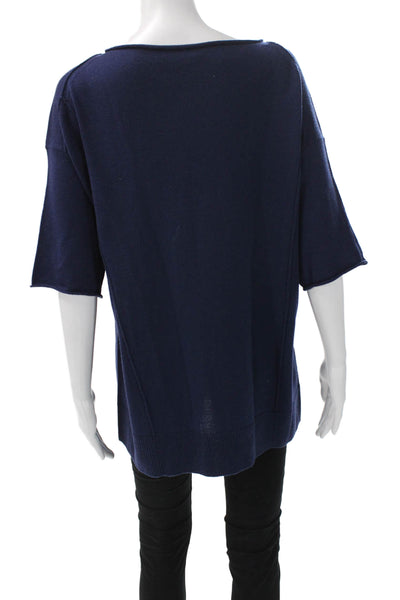 Lafayette 148 NY Womens Tunic Sweater Wool Boat Neck Blue 3/4 Sleeve Size S