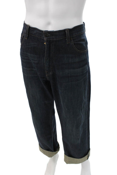 Levis Mens Straight Jeans Blue Button Fly Cotton Size 36