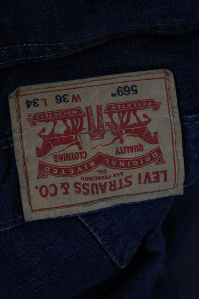 Levis Mens Straight Jeans Blue Button Fly Cotton Size 36