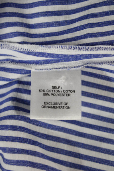 Tanya Taylor Women Tunic Striped Blue 3/4 Sleeve Round Neck 50% Cotton Size 6