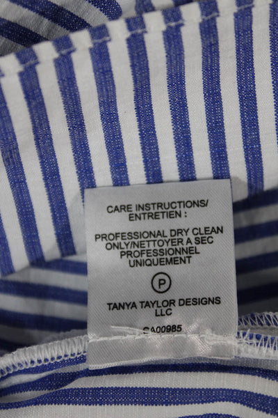 Tanya Taylor Women Tunic Striped Blue 3/4 Sleeve Round Neck 50% Cotton Size 6