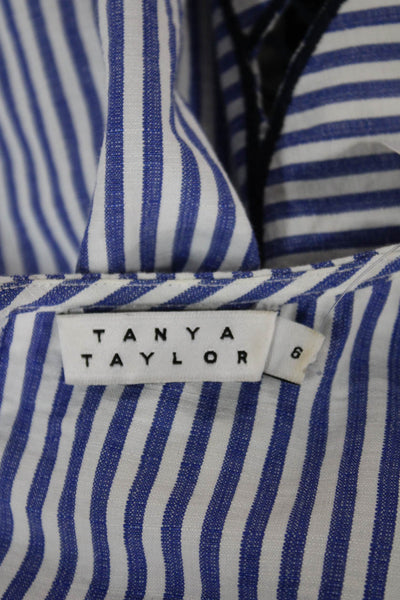 Tanya Taylor Women Tunic Striped Blue 3/4 Sleeve Round Neck 50% Cotton Size 6