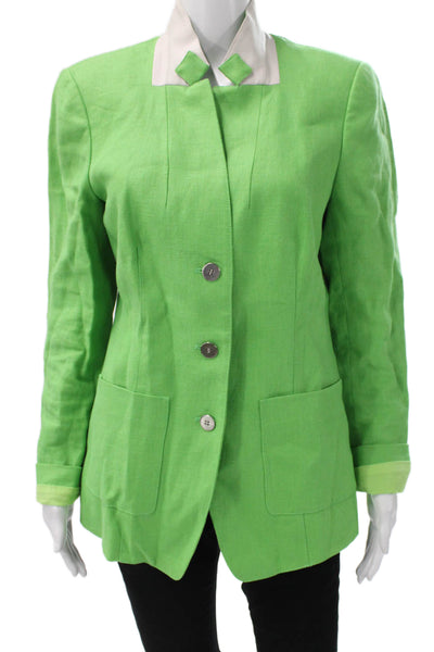 Worth Womens Basic Jacket Green Linen Button Long Sleeve Size 8