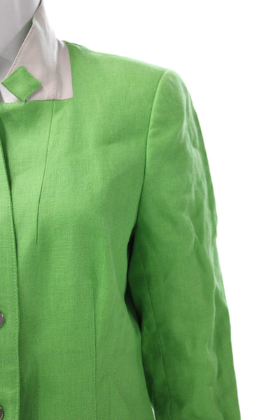 Worth Womens Basic Jacket Green Linen Button Long Sleeve Size 8